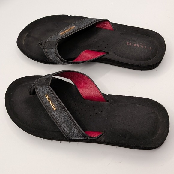 Coach 9B $95 Judy Black Leather Platform Thong Flip Flop Sandals Red Lining main image 0